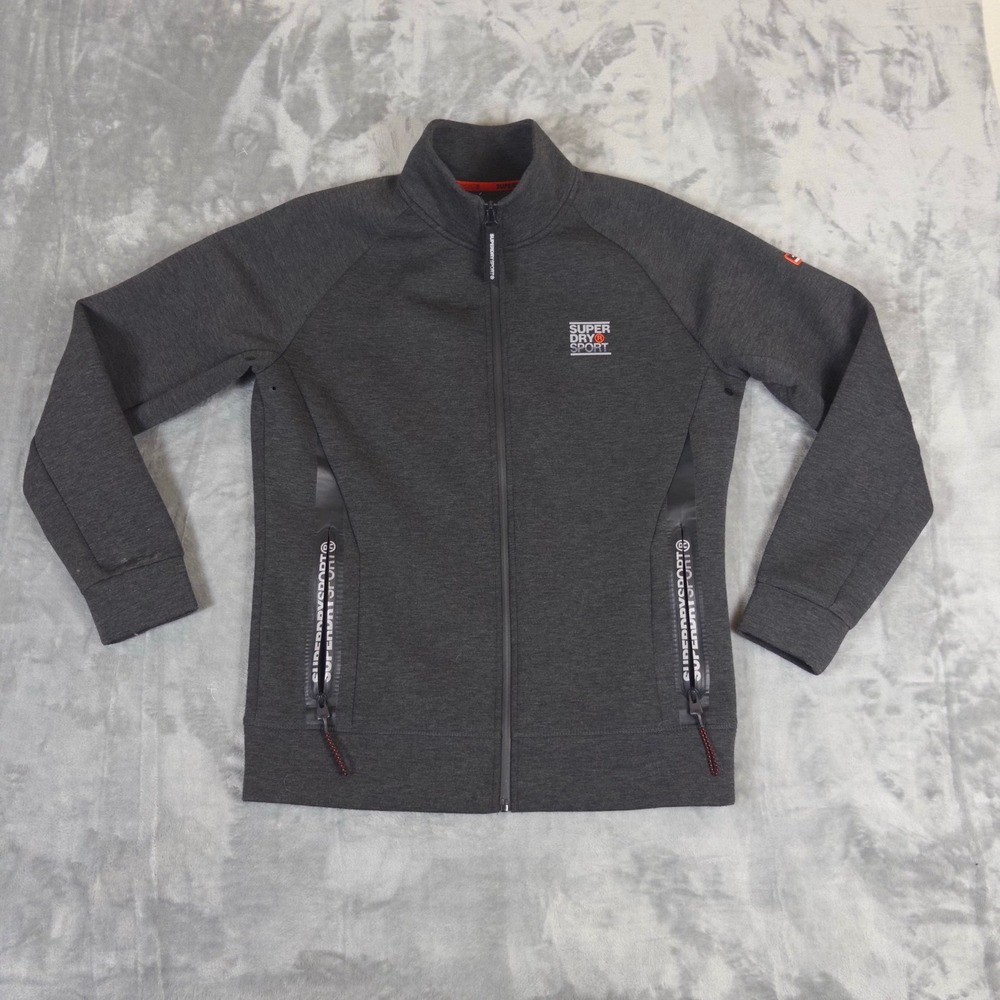 Superdry Sport Track Jacket Mens Large Gray Full Zip Athletic Activewear Coat